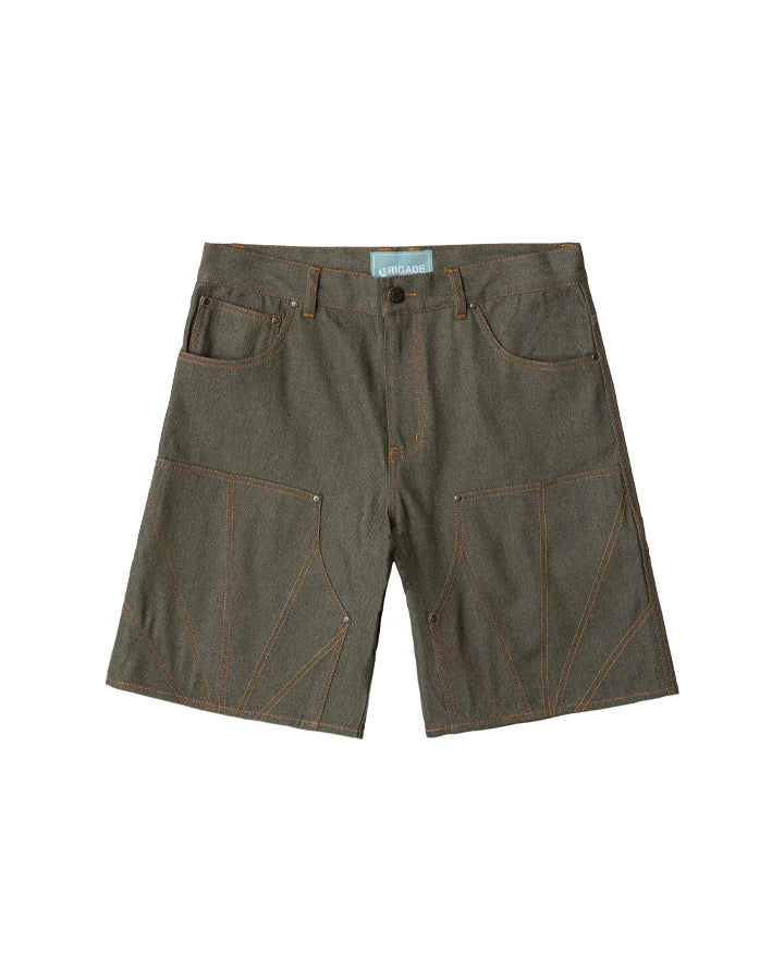 RAW DENIM DOUBLE KNEE SHORTS - GREEN – Green