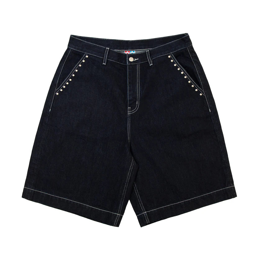 Contrast Raw Denim Shorts