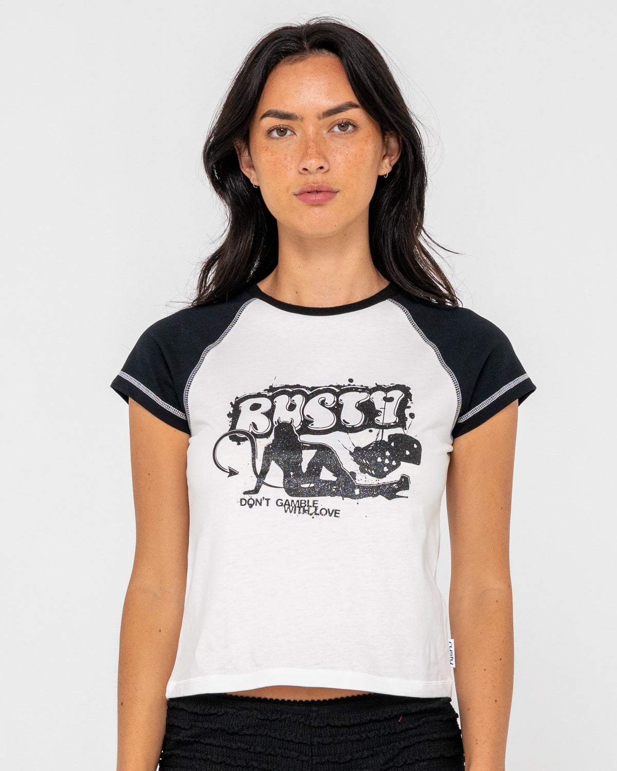 Double Dice Raglan Cap Sleeve Baby Tee – Egret