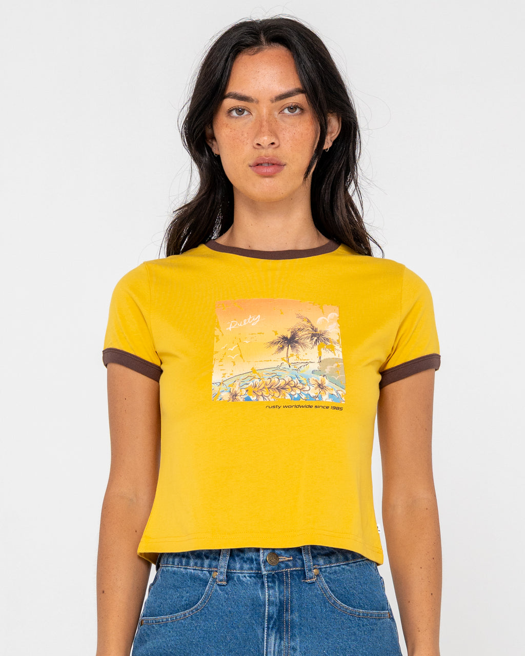 La Cabana Contrast Ringer Mini Tee – Lemon Yellow